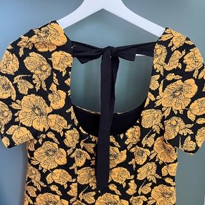 Black and Mustard Floral Back Bow Anthropologie Dress